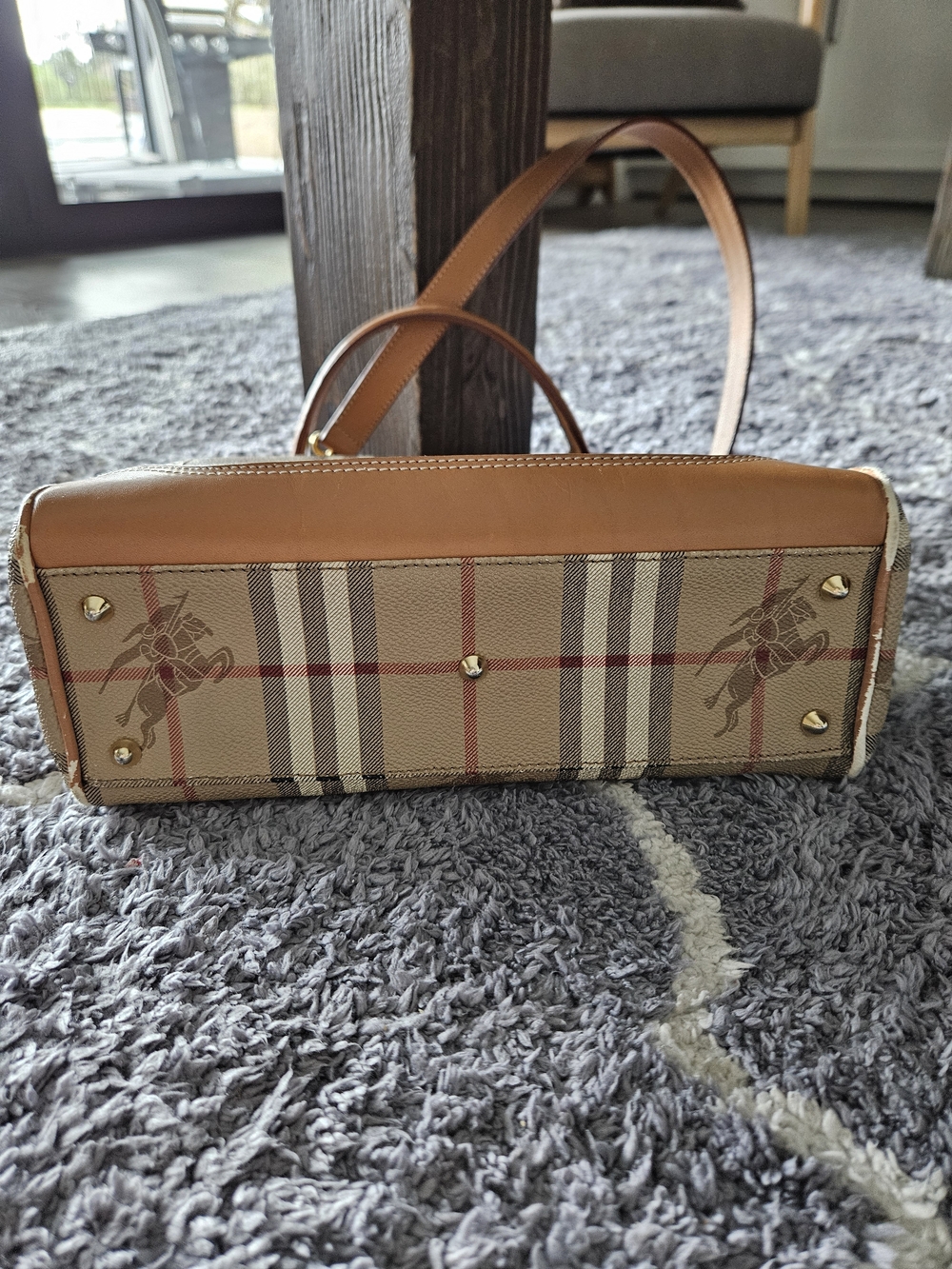 Burberry Beige Vintage Check Leather Trim Satchel - Picture 8 of 12